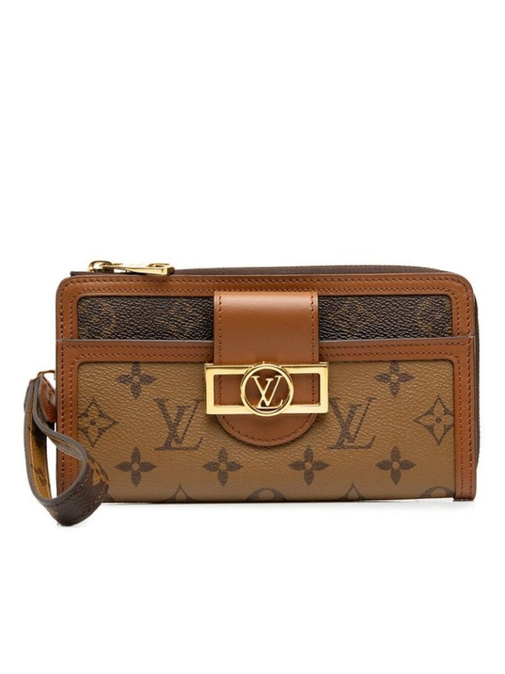 Louis Vuitton Monogram Reverse Zippy Dauphine L-shaped Zipper Wallet Brown